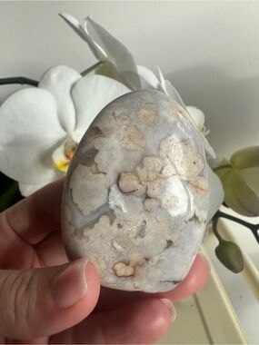 Polished pale purple flower agate freeform